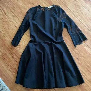 Black wedding guest dress with lace sleeves